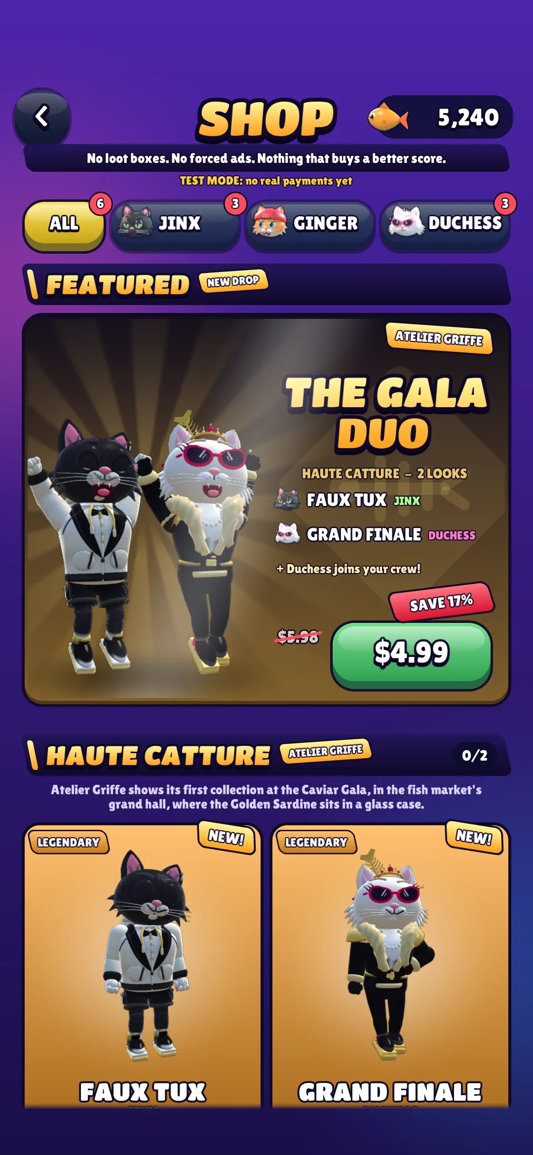 La tienda: el paquete The Gala Duo destacado con su ahorro, y abajo looks de alta costura con su precio en pescado